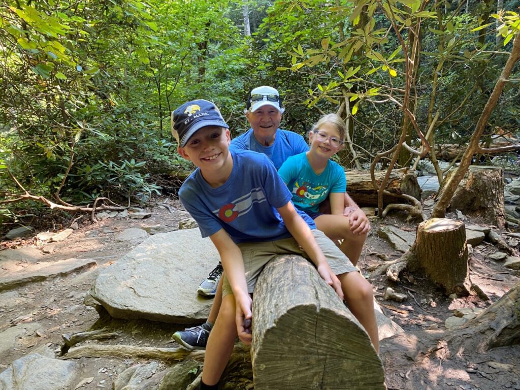 Louis, Lucy & Papa on a log!