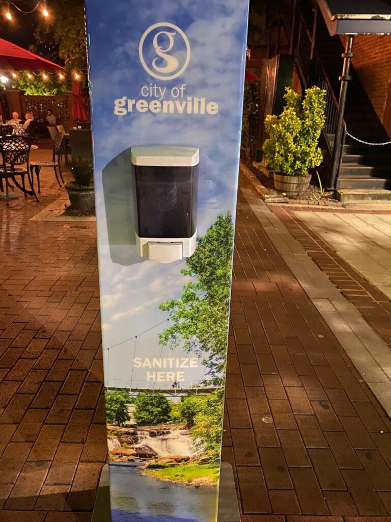 Complimentary hand sanitizers on Greenville