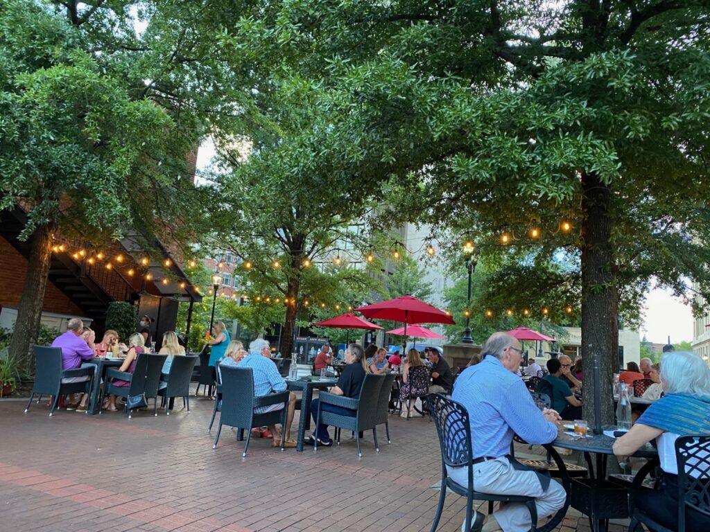 Outdoor dining patio at Soby's