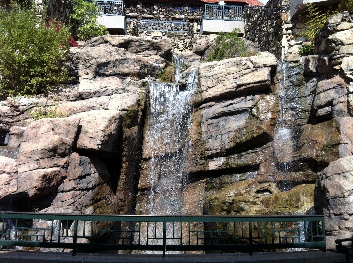 Waterfall by entrance to The Spa