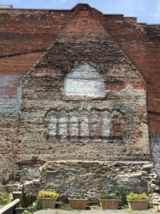 Unusual outline of former church on building