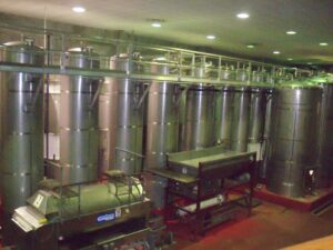 Stainless steel barrels in winery