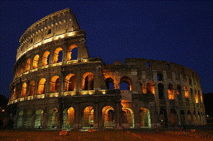The Coliseum at night.