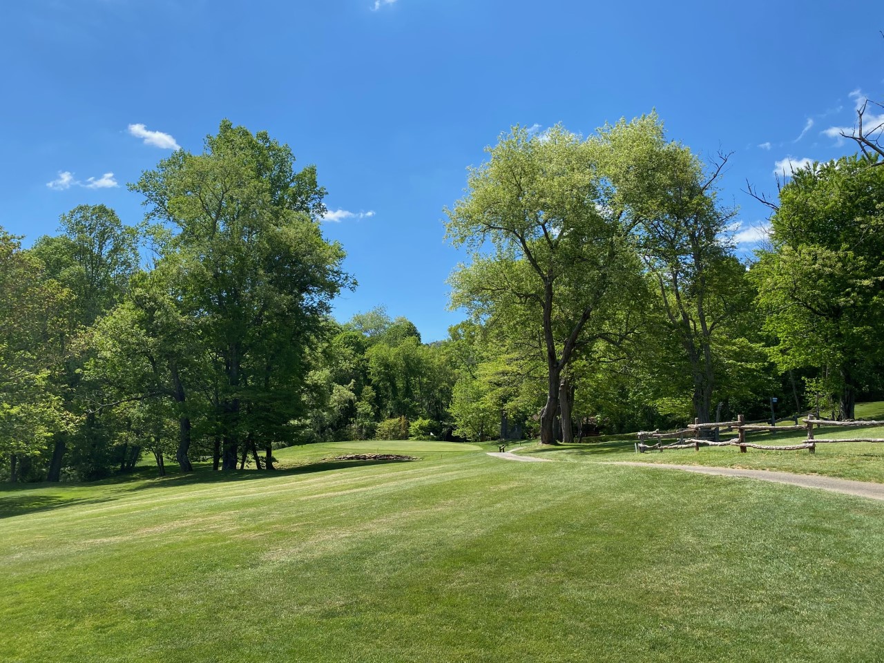 No. 17 par-3 Creek in front with bridge over it. I was behind tree on right.