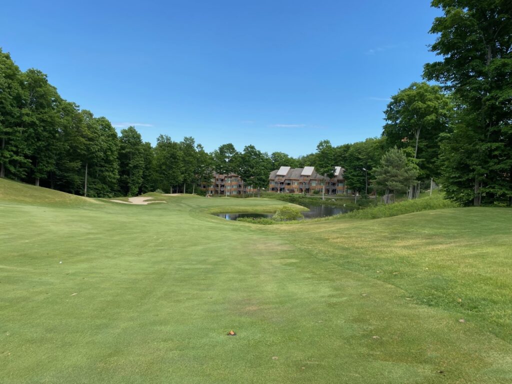 View from fairway of approach to peninsula green