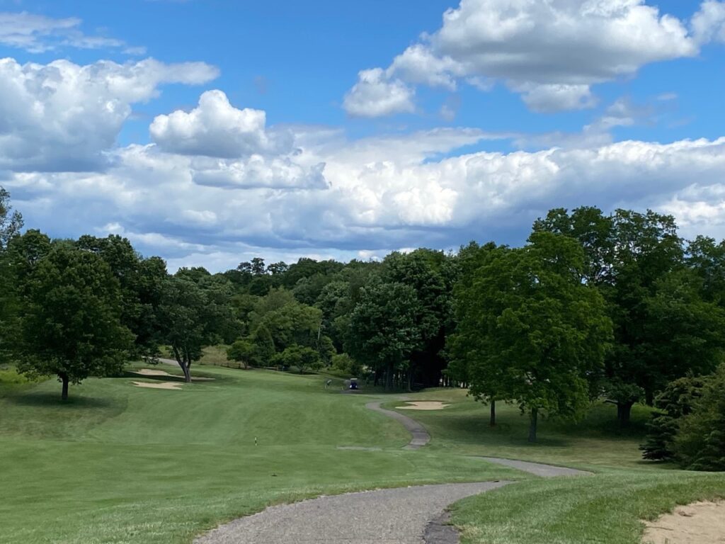 Stonehedge North No. 18 par-5 from top of hill to green
