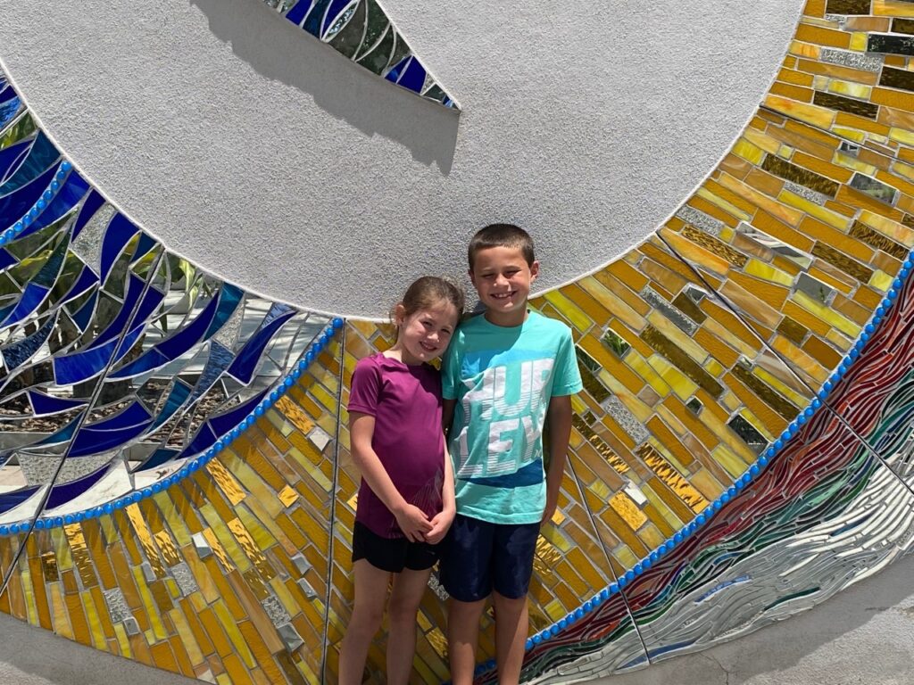 Kaia and Keaton outside the Museum at the end of our visit.