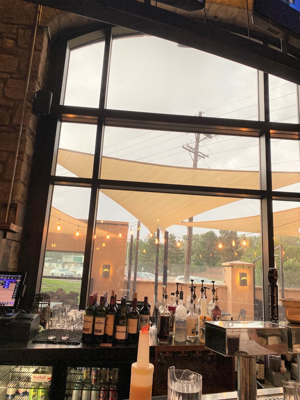 Tall windows where trains use to come through to the Roundhouse at Colorado Mountain Brewing.