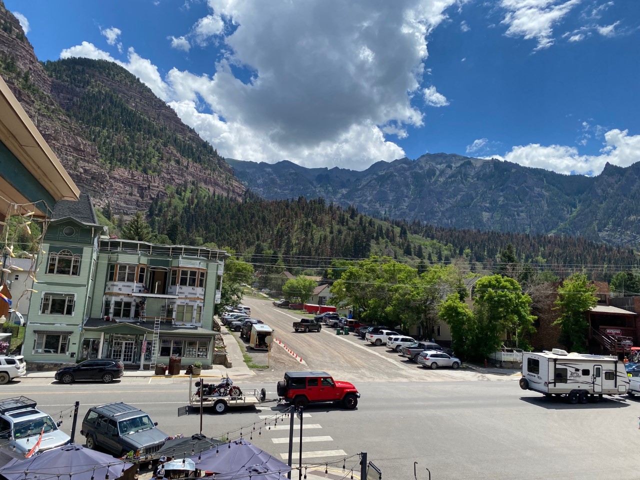 Downtown Ouray, Colorado from Gold Belt Restaurant upstairs patio.