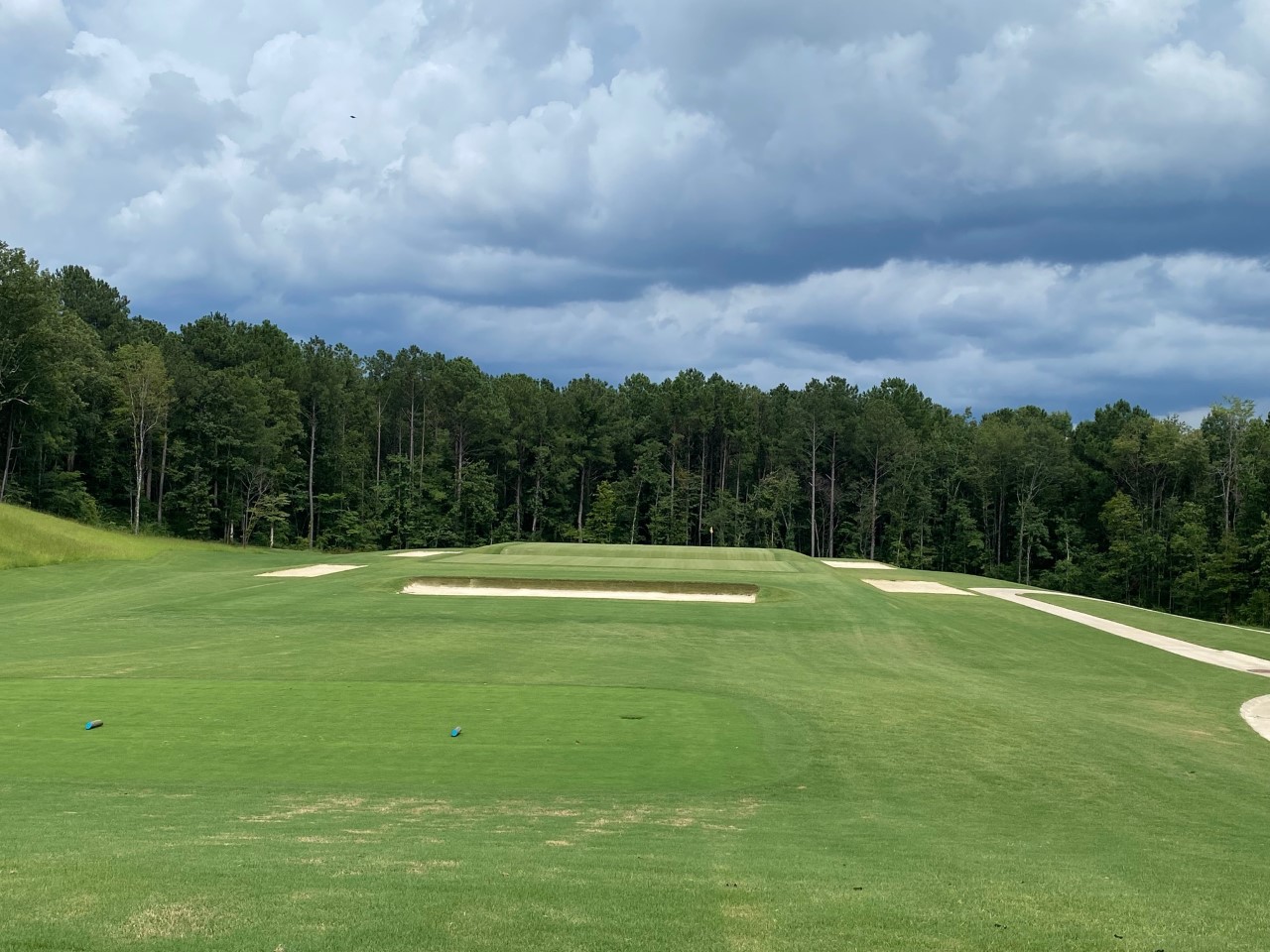 Oxmoor Valley No. 13 a par-3 with terracing in front of green.