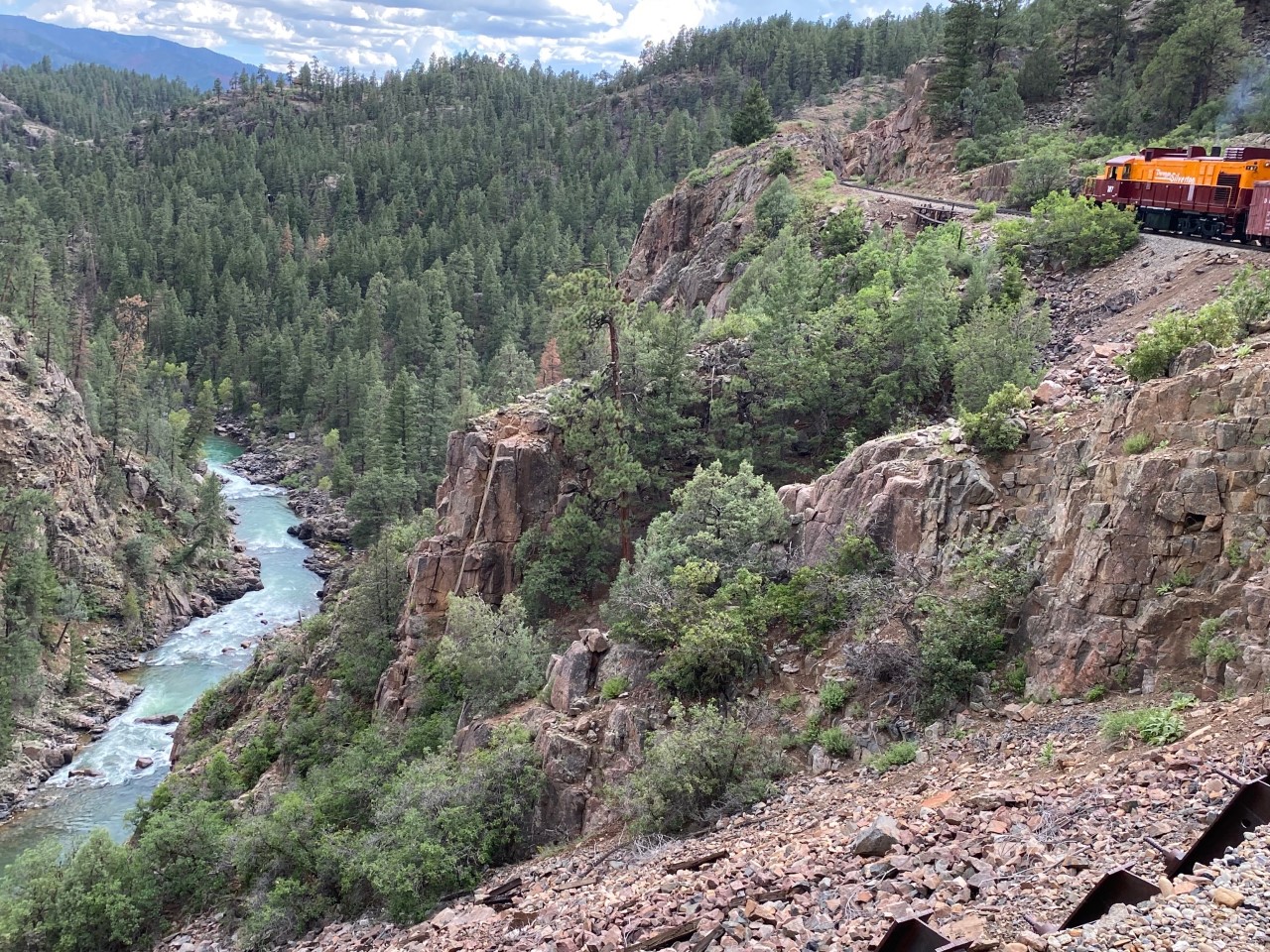 Views as train moves above the river canyon
