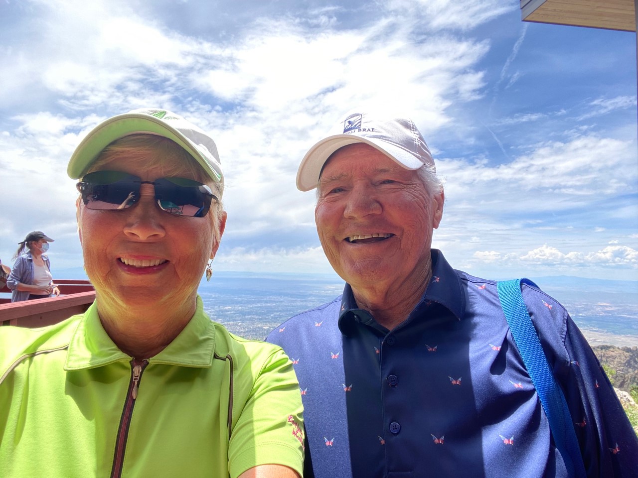 Our selfie at the Sandia Peak with view of Albuquerque in background