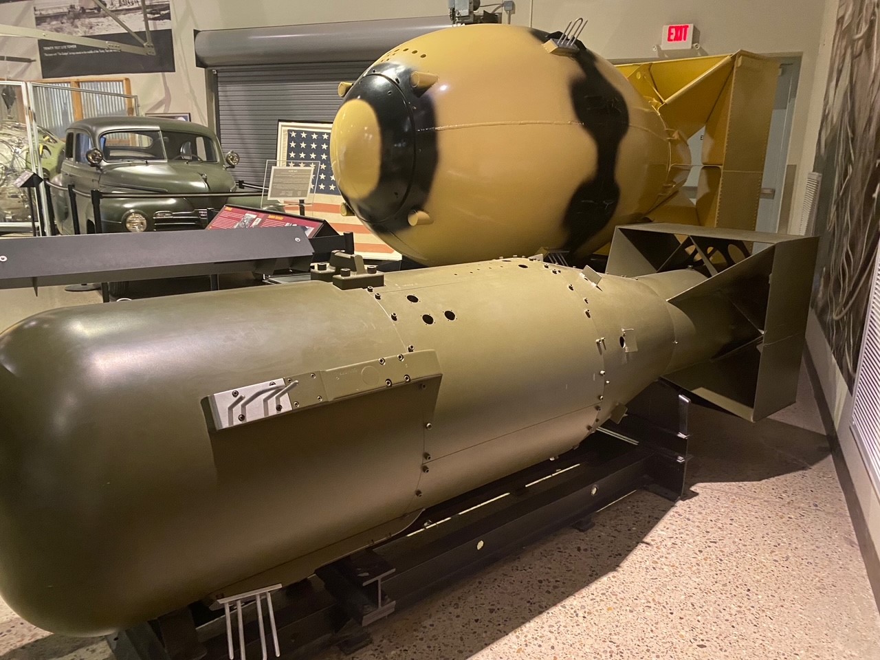 Replicas of “Little Boy” dropped on Hiroshima and “Fat Boy” (yellow) dropped on Nagasaki