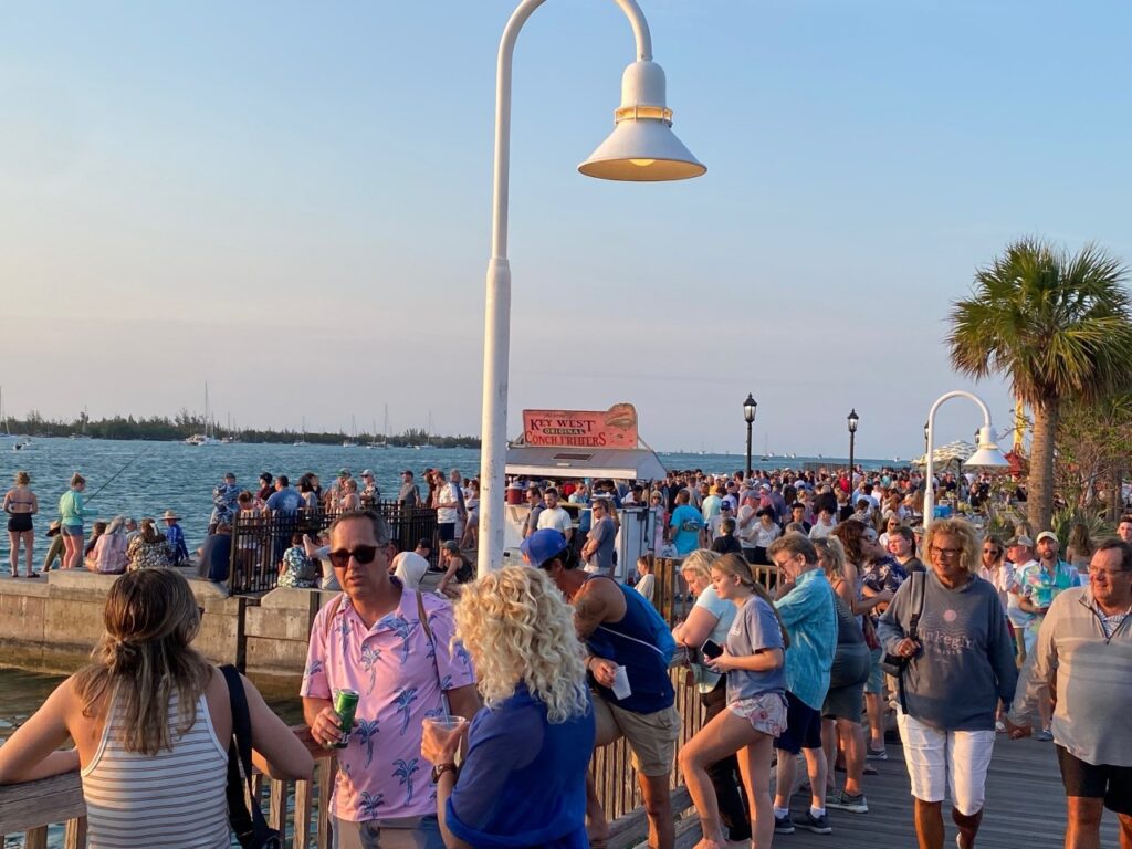 A huge crowd gathers at Mallory Square for sunset.
