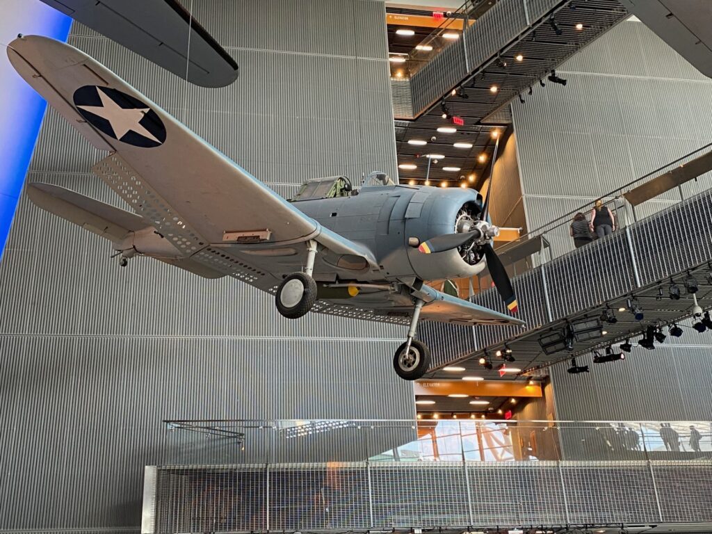 One of the airplanes on display in US Freedom Pavillion: The Boeing Center. Notice the sky-high catwalks.