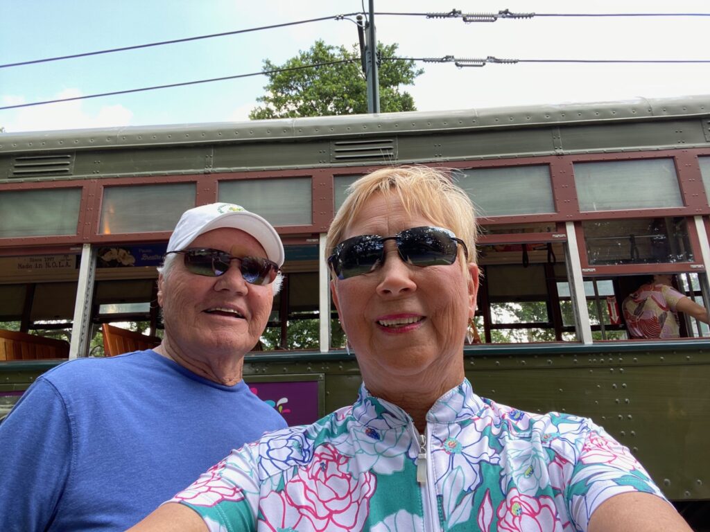 Getting ready to board the St. Charles Streetcar.