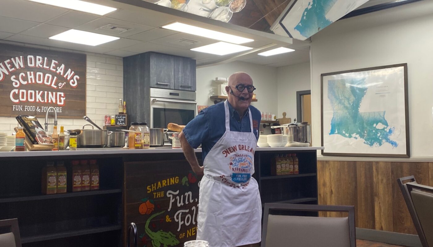 Michael Cooks & Entertains at the New Orleans School of Cooking.
