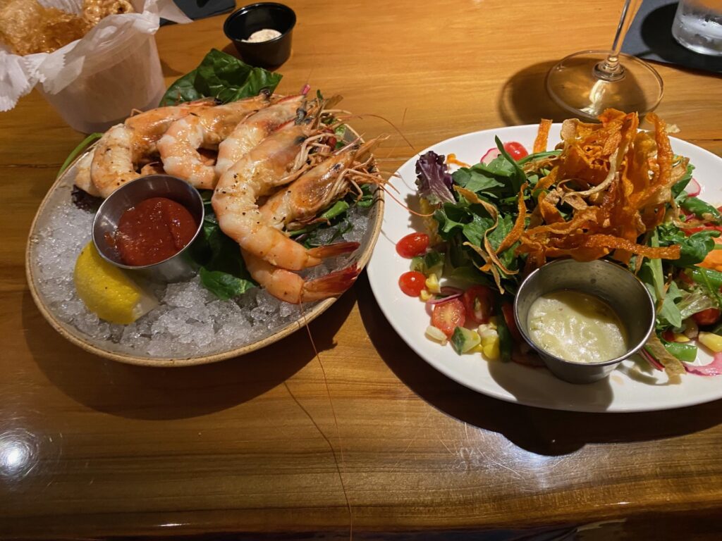 Awesome fresh Shrimp Cocktail & CBD Salad at Trenasse.