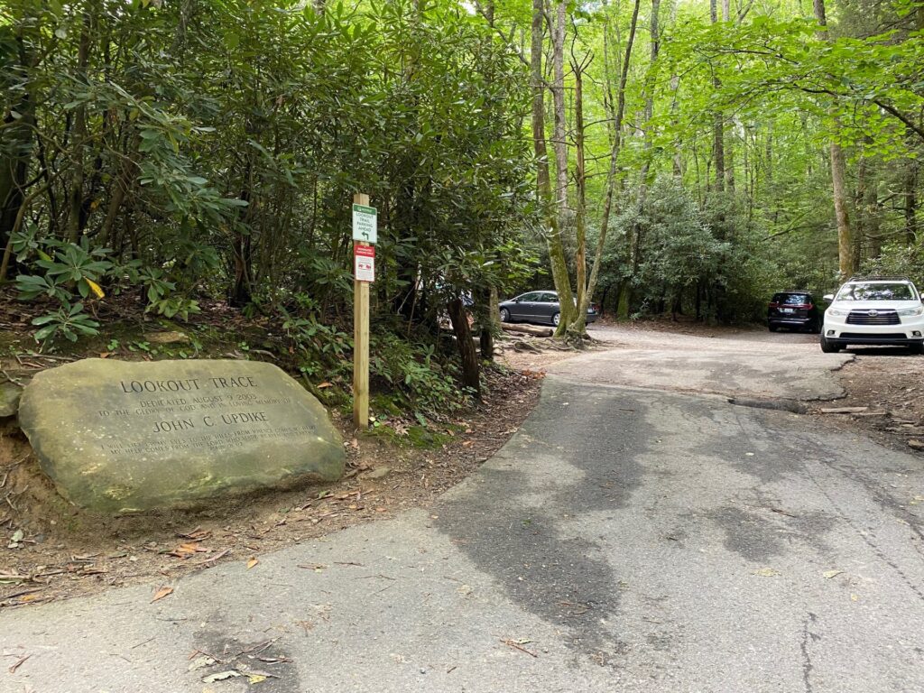 Parking lot on the right of Lookout Road, where the Lookout Trail begins.