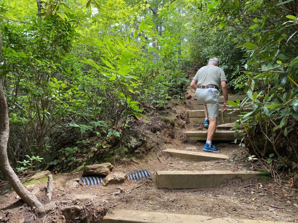 1:17PM Continuing up to steeper steps. We are getting closer to the craggy rocks.