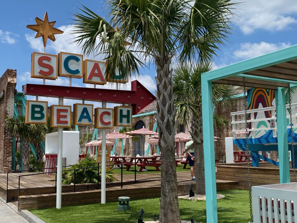 SCAD BEACH has the outdoors inside the shell of a building.