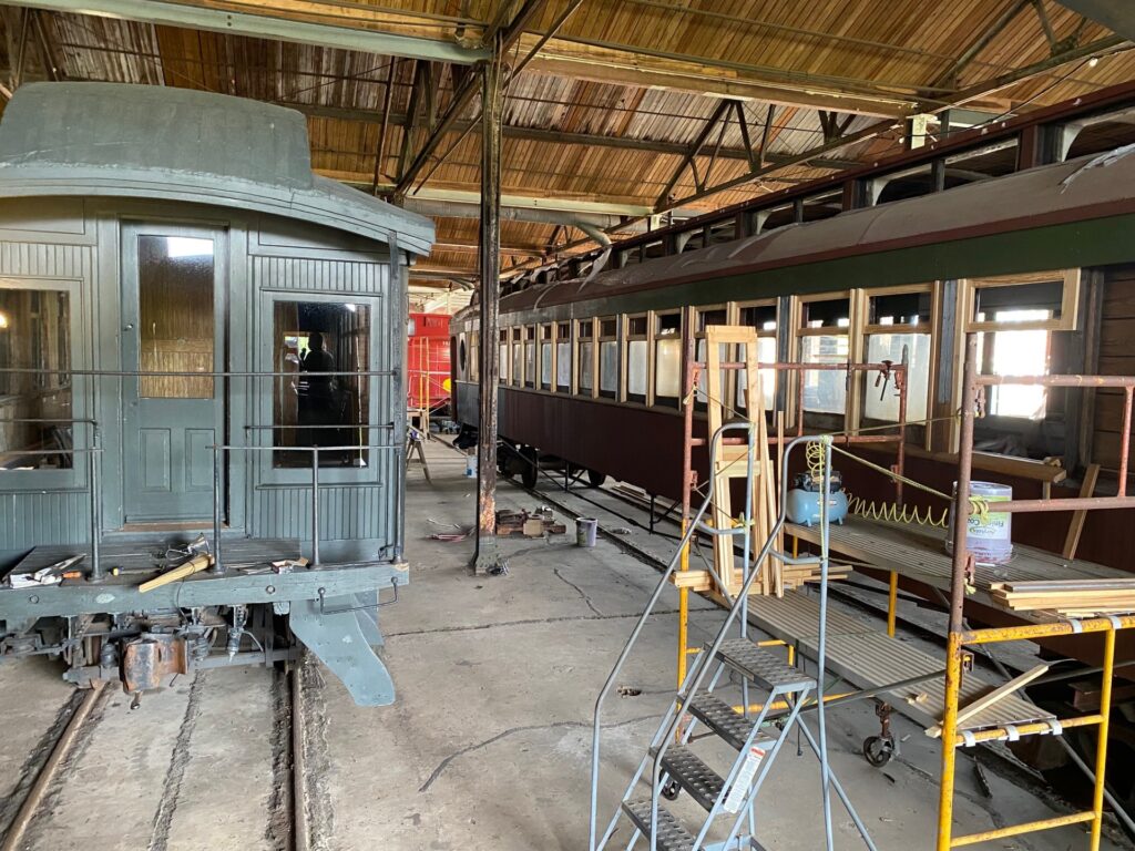 Work being done at the Paint Shop to refurbish railroad cars.