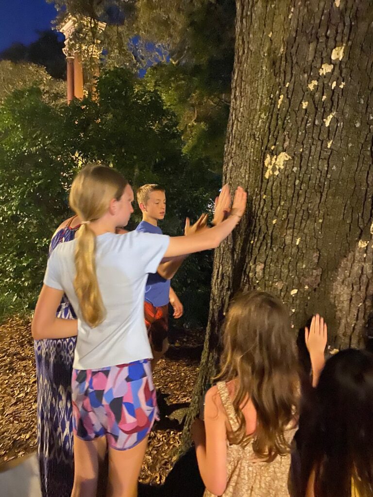 Lucy at the Hanging Tree in Wright Square - feeling the spirit of Alice Riley.