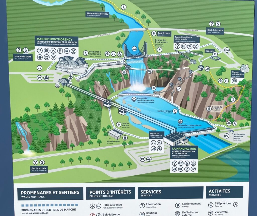 Map of the Points of Interest at Montmorency Falls. 