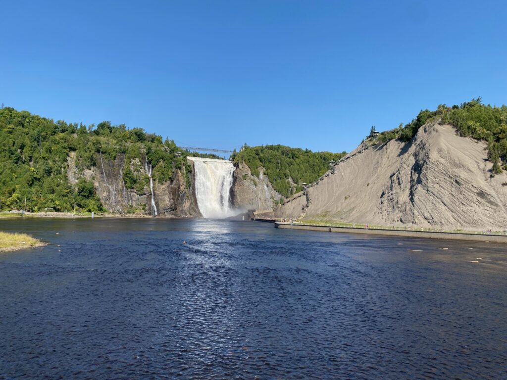 The Montmorency Falls are the center of the landscape.