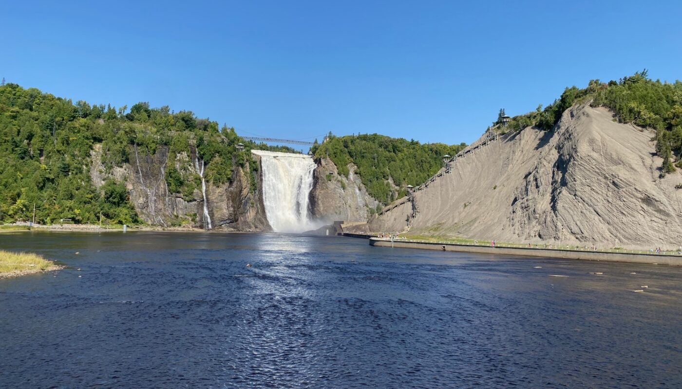 The Montmorency Falls are the center of the landscape.