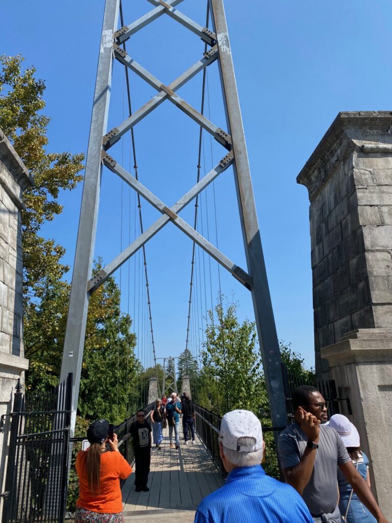 We begin our walk across the Suspension Bridge that has two-way traffic.