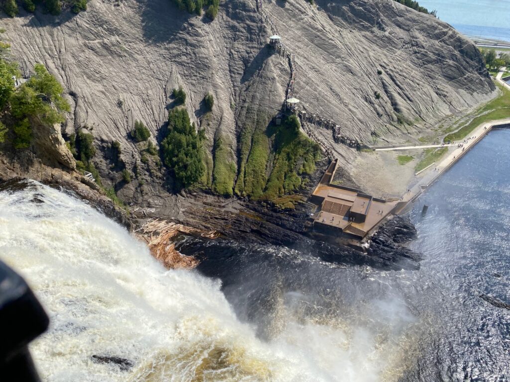 View looking down from the Suspension Bridge. This provides another view of the Panroramic Stairs and Concrete Promontory.